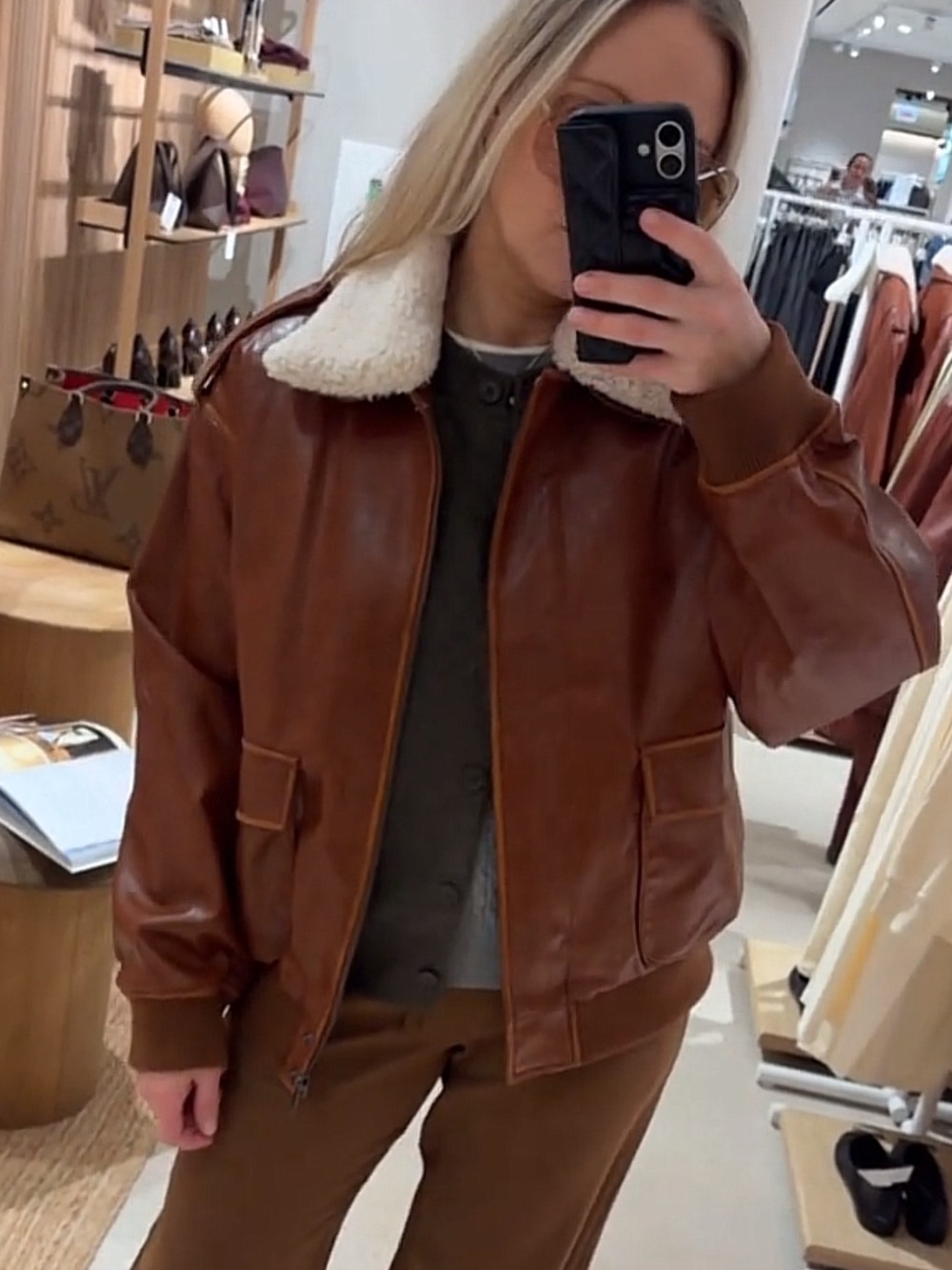 Mango faux leather bomber